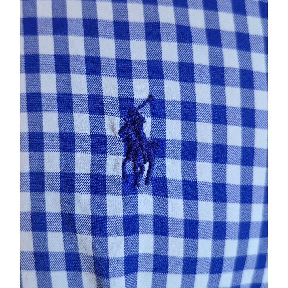 Polo Ralph Lauren Mens Performance Dress Shirt Small Blue White Check Navy Pony